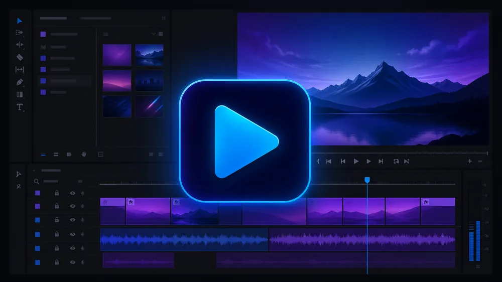 Premiere Pro 剪辑基础课程封面，暗色时间轴界面