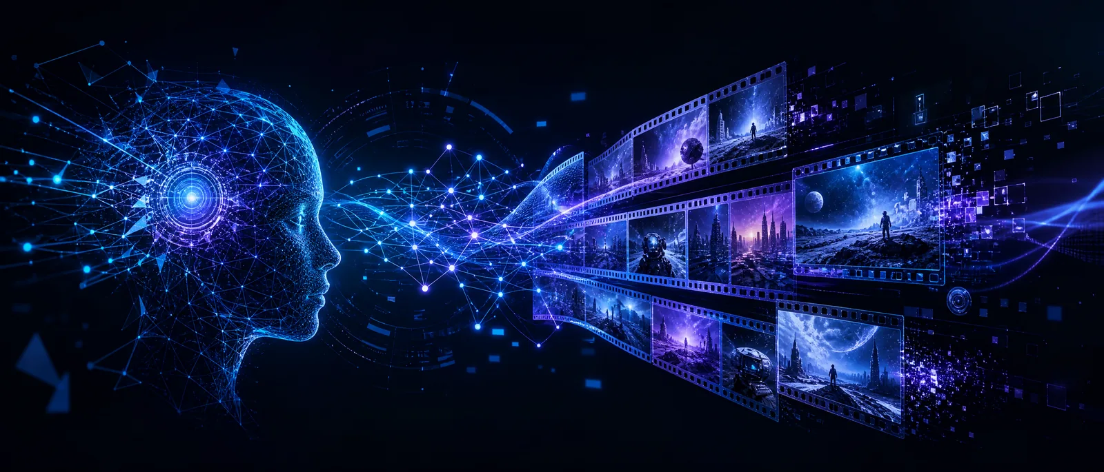 AI 视频生成与辅助剪辑专题头图，AI 界面与时间轴